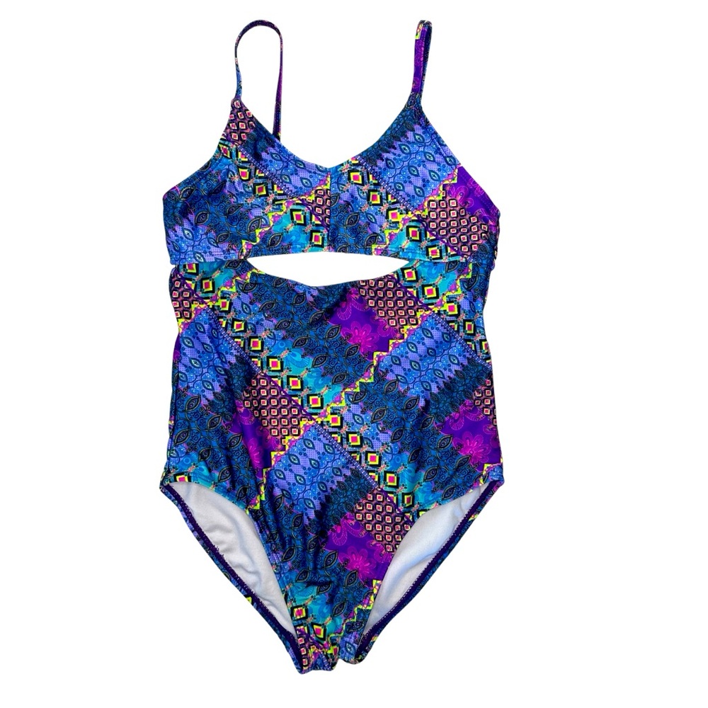 Wave Zone | Girls One Piece Swimming Suit Colorful Cut Out | Size L